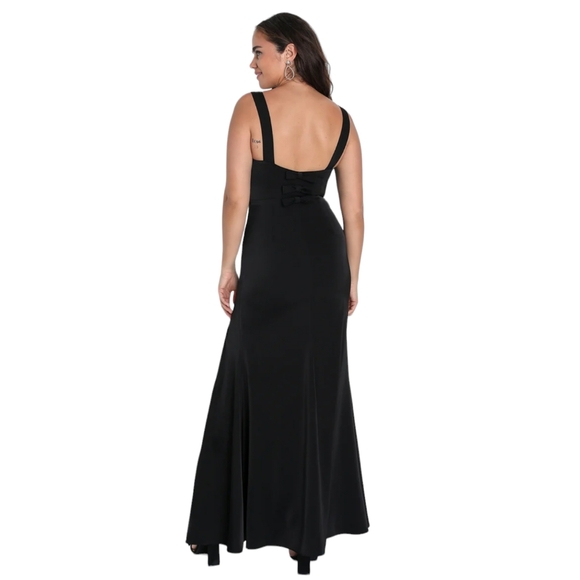 LULUS You're a Gift Black Satin Bow Back Mermaid Maxi Dress Small - Picture 3 of 5